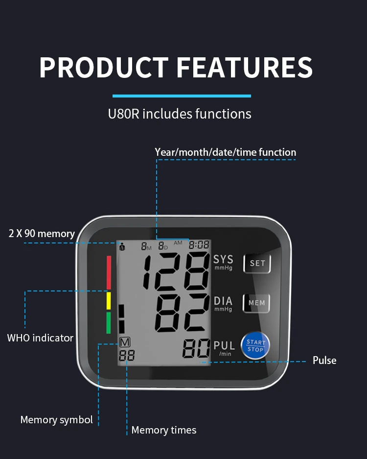 CE FDA ISO Approved Sphygmomanometer Electronic Bp Machine OEM ODM Digital Upper Arm Digital Blood Pressure Monitor for Medical and Home